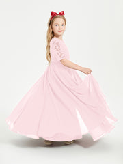 Lace Top Half Sleeved Junior Bridesmaids Dresses Blushing Pink