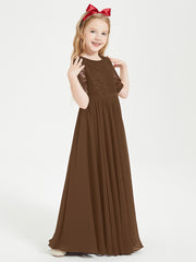 Lace Top Half Sleeved Junior Bridesmaids Dresses Brown