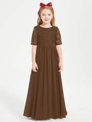 Lace Top Half Sleeved Junior Bridesmaids Dresses Brown