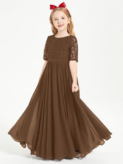 Lace Top Half Sleeved Junior Bridesmaids Dresses Brown