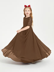 Lace Top Half Sleeved Junior Bridesmaids Dresses Brown