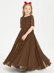 Lace Top Half Sleeved Junior Bridesmaids Dresses Brown