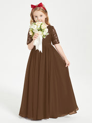 Lace Top Half Sleeved Junior Bridesmaids Dresses Brown
