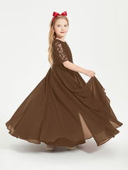 Lace Top Half Sleeved Junior Bridesmaids Dresses Brown