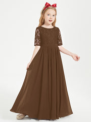 Lace Top Half Sleeved Junior Bridesmaids Dresses Brown