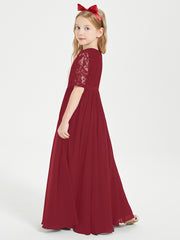 Lace Top Half Sleeved Junior Bridesmaids Dresses Burgundy
