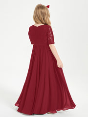 Lace Top Half Sleeved Junior Bridesmaids Dresses Burgundy
