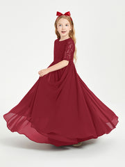 Lace Top Half Sleeved Junior Bridesmaids Dresses Burgundy