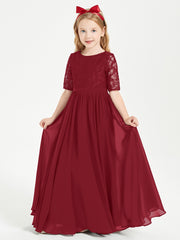 Lace Top Half Sleeved Junior Bridesmaids Dresses Burgundy