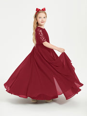 Lace Top Half Sleeved Junior Bridesmaids Dresses Burgundy