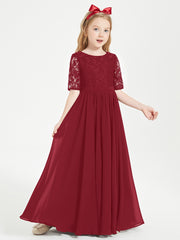 Lace Top Half Sleeved Junior Bridesmaids Dresses Burgundy