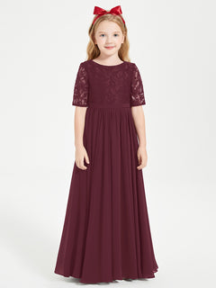 Lace Top Half Sleeved Junior Bridesmaids Dresses Cabernet