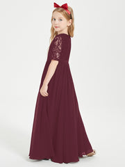 Lace Top Half Sleeved Junior Bridesmaids Dresses Cabernet