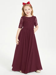 Lace Top Half Sleeved Junior Bridesmaids Dresses Cabernet