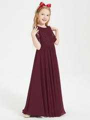Lace Top Half Sleeved Junior Bridesmaids Dresses Cabernet