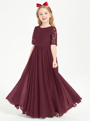 Lace Top Half Sleeved Junior Bridesmaids Dresses Cabernet