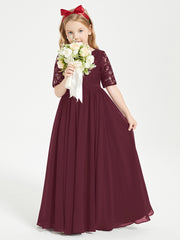 Lace Top Half Sleeved Junior Bridesmaids Dresses Cabernet