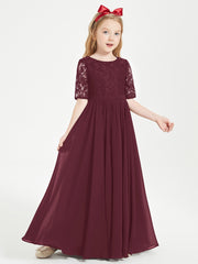 Lace Top Half Sleeved Junior Bridesmaids Dresses Cabernet