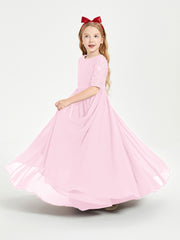 Lace Top Half Sleeved Junior Bridesmaids Dresses Candy Pink