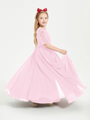 Lace Top Half Sleeved Junior Bridesmaids Dresses Candy Pink
