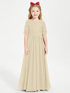 Lace Top Half Sleeved Junior Bridesmaids Dresses Champagne