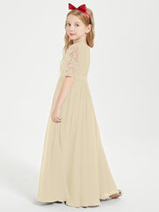 Lace Top Half Sleeved Junior Bridesmaids Dresses Champagne