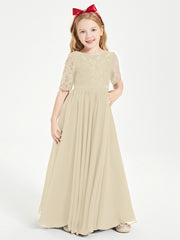 Lace Top Half Sleeved Junior Bridesmaids Dresses Champagne