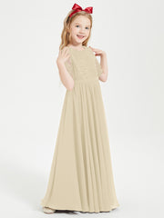 Lace Top Half Sleeved Junior Bridesmaids Dresses Champagne
