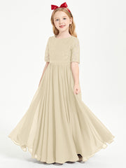 Lace Top Half Sleeved Junior Bridesmaids Dresses Champagne