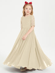 Lace Top Half Sleeved Junior Bridesmaids Dresses Champagne