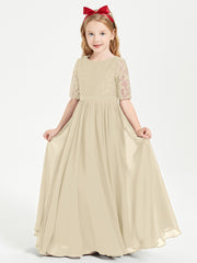 Lace Top Half Sleeved Junior Bridesmaids Dresses Champagne