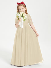 Lace Top Half Sleeved Junior Bridesmaids Dresses Champagne