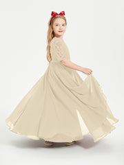 Lace Top Half Sleeved Junior Bridesmaids Dresses Champagne