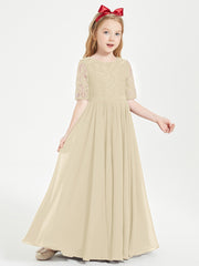 Lace Top Half Sleeved Junior Bridesmaids Dresses Champagne