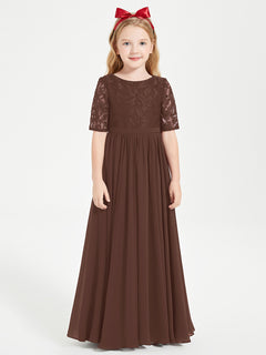 Lace Top Half Sleeved Junior Bridesmaids Dresses Chocolate