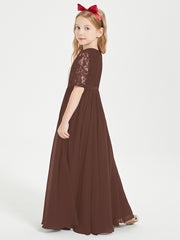 Lace Top Half Sleeved Junior Bridesmaids Dresses Chocolate