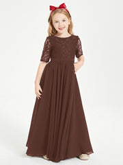 Lace Top Half Sleeved Junior Bridesmaids Dresses Chocolate