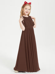 Lace Top Half Sleeved Junior Bridesmaids Dresses Chocolate