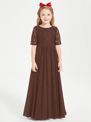 Lace Top Half Sleeved Junior Bridesmaids Dresses Chocolate
