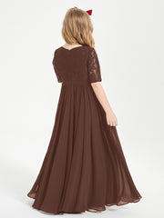 Lace Top Half Sleeved Junior Bridesmaids Dresses Chocolate