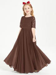 Lace Top Half Sleeved Junior Bridesmaids Dresses Chocolate
