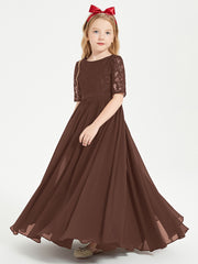 Lace Top Half Sleeved Junior Bridesmaids Dresses Chocolate