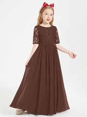 Lace Top Half Sleeved Junior Bridesmaids Dresses Chocolate