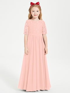 Lace Top Half Sleeved Junior Bridesmaids Dresses Coral