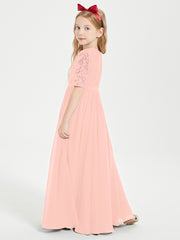 Lace Top Half Sleeved Junior Bridesmaids Dresses Coral