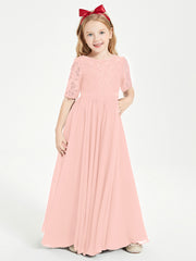 Lace Top Half Sleeved Junior Bridesmaids Dresses Coral