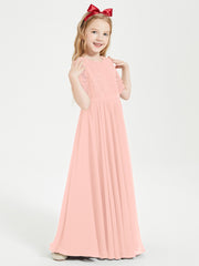 Lace Top Half Sleeved Junior Bridesmaids Dresses Coral