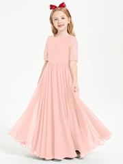 Lace Top Half Sleeved Junior Bridesmaids Dresses Coral