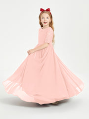 Lace Top Half Sleeved Junior Bridesmaids Dresses Coral