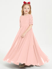 Lace Top Half Sleeved Junior Bridesmaids Dresses Coral